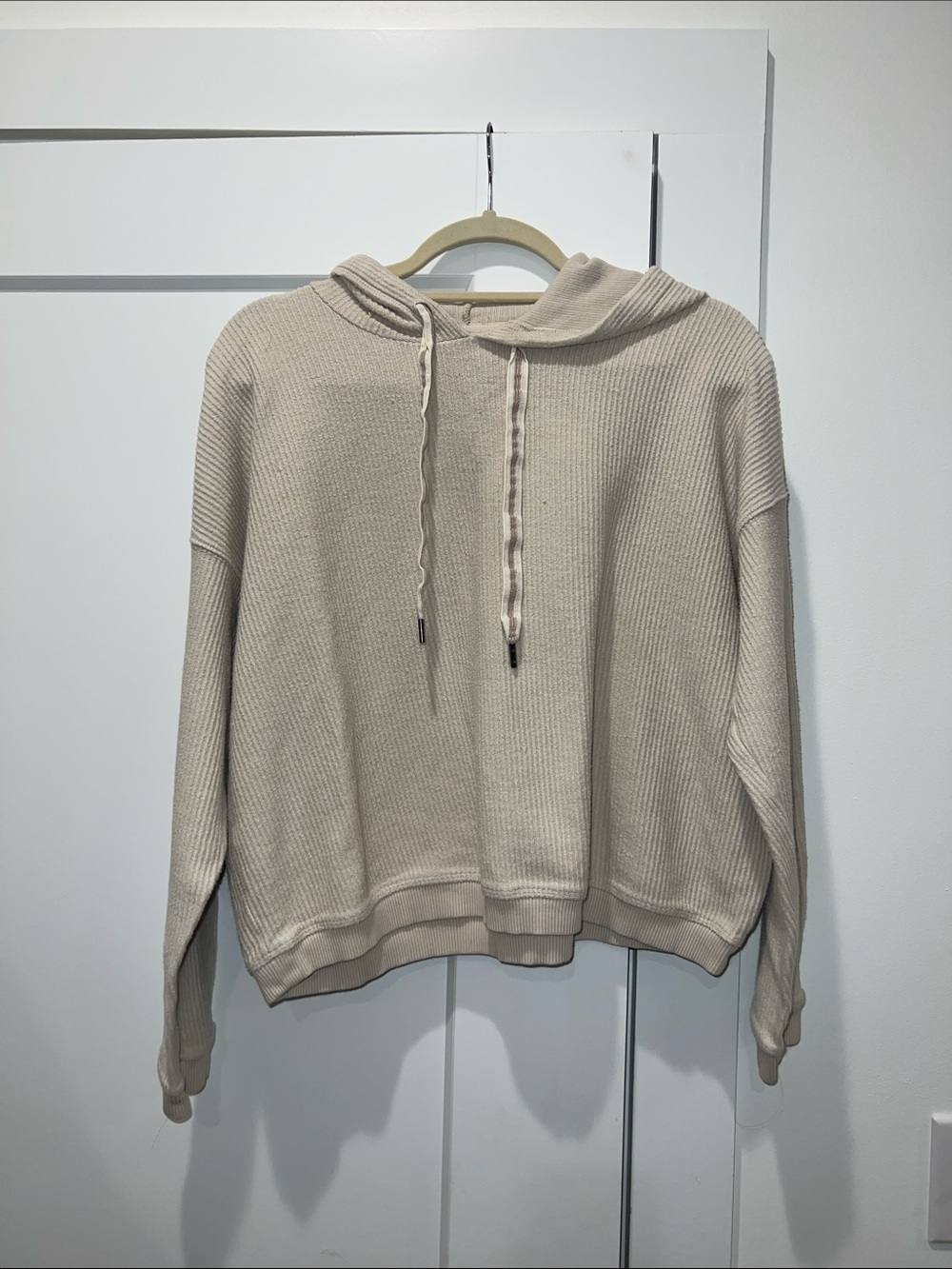 Aerie‎ Cropped Ribbed Pullover Drawstring Hoodie Sweatshirt